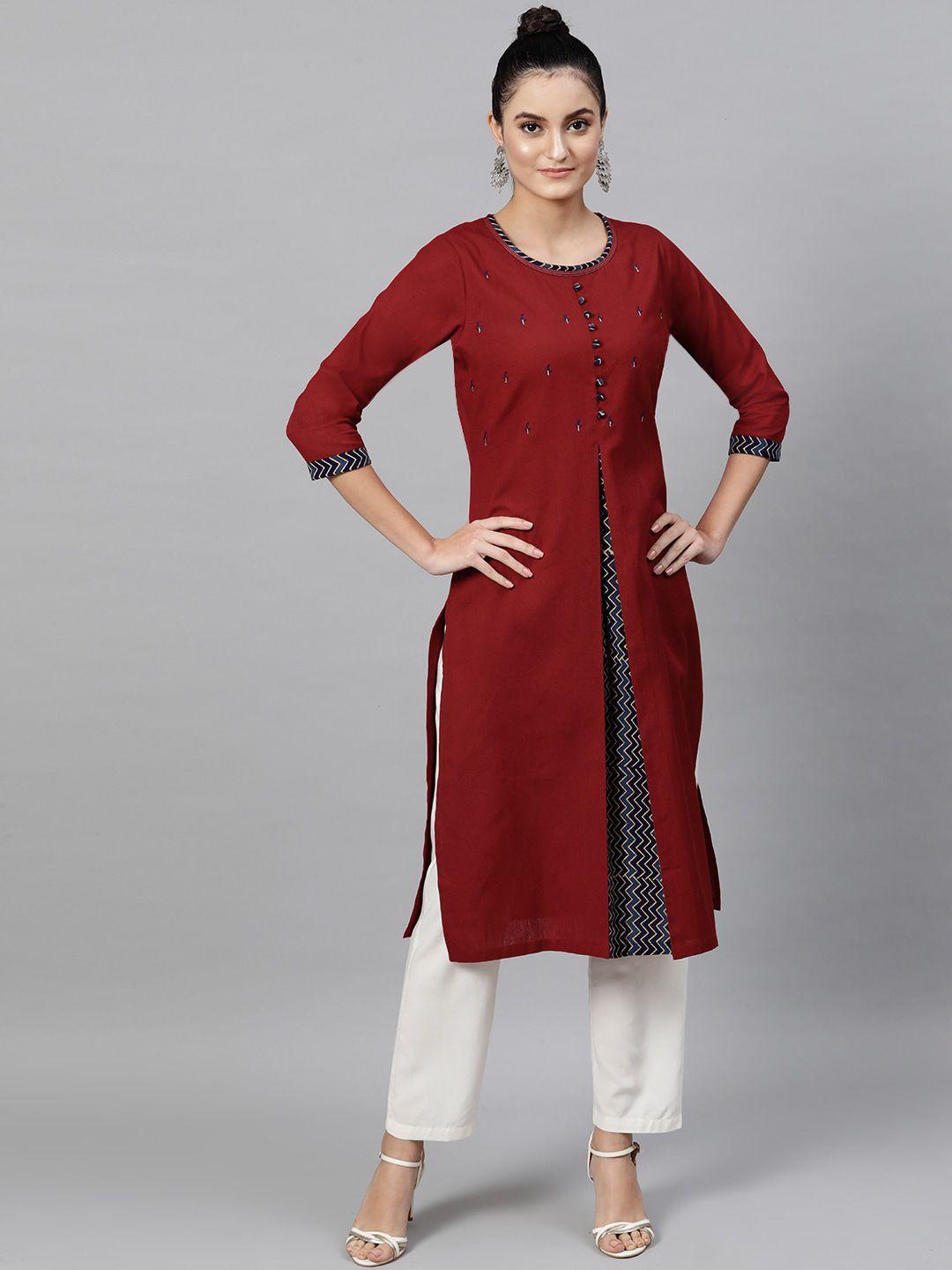 street 9 women red floral embroidered kurta