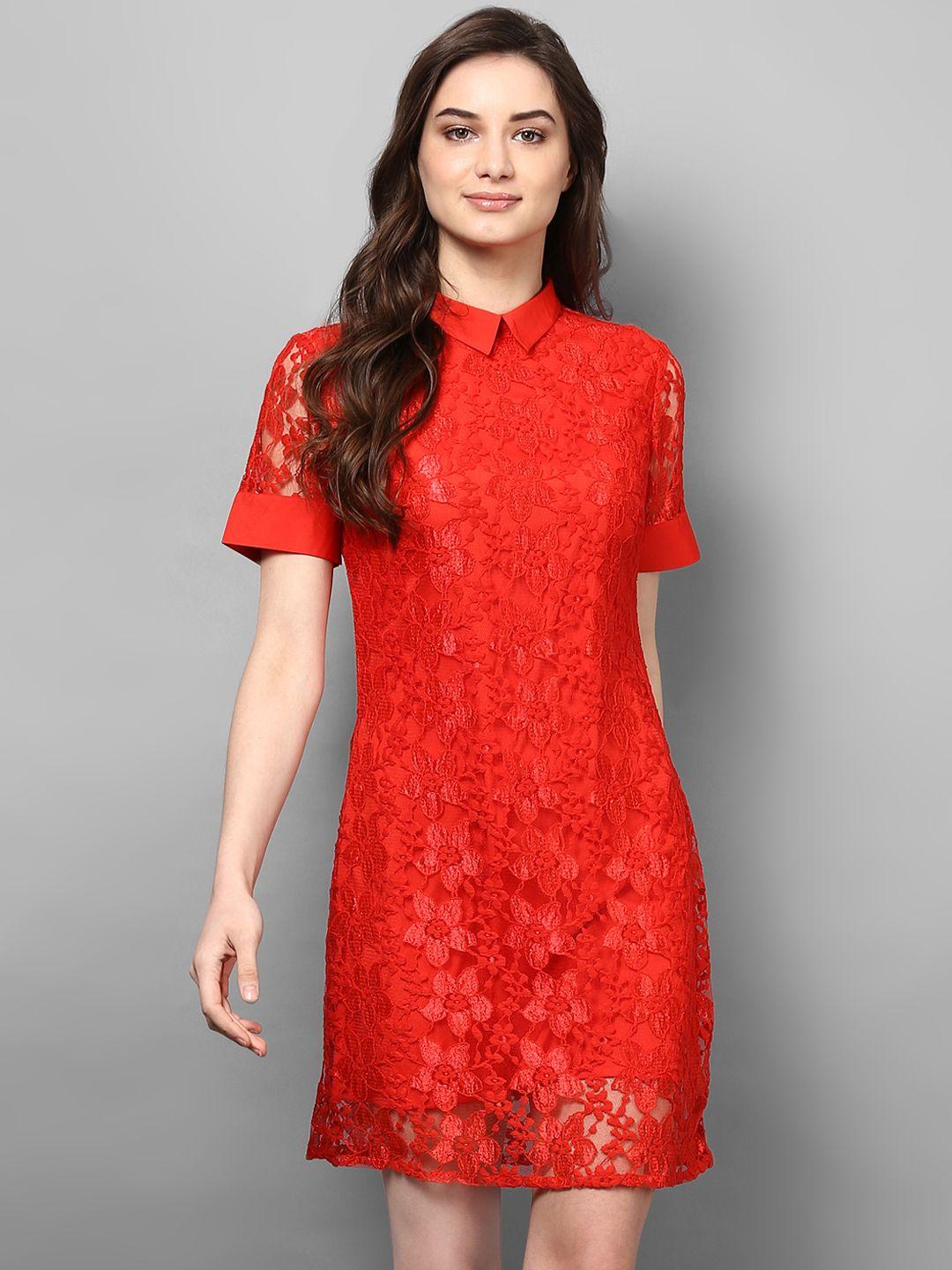 street 9 women red self design shirt dress