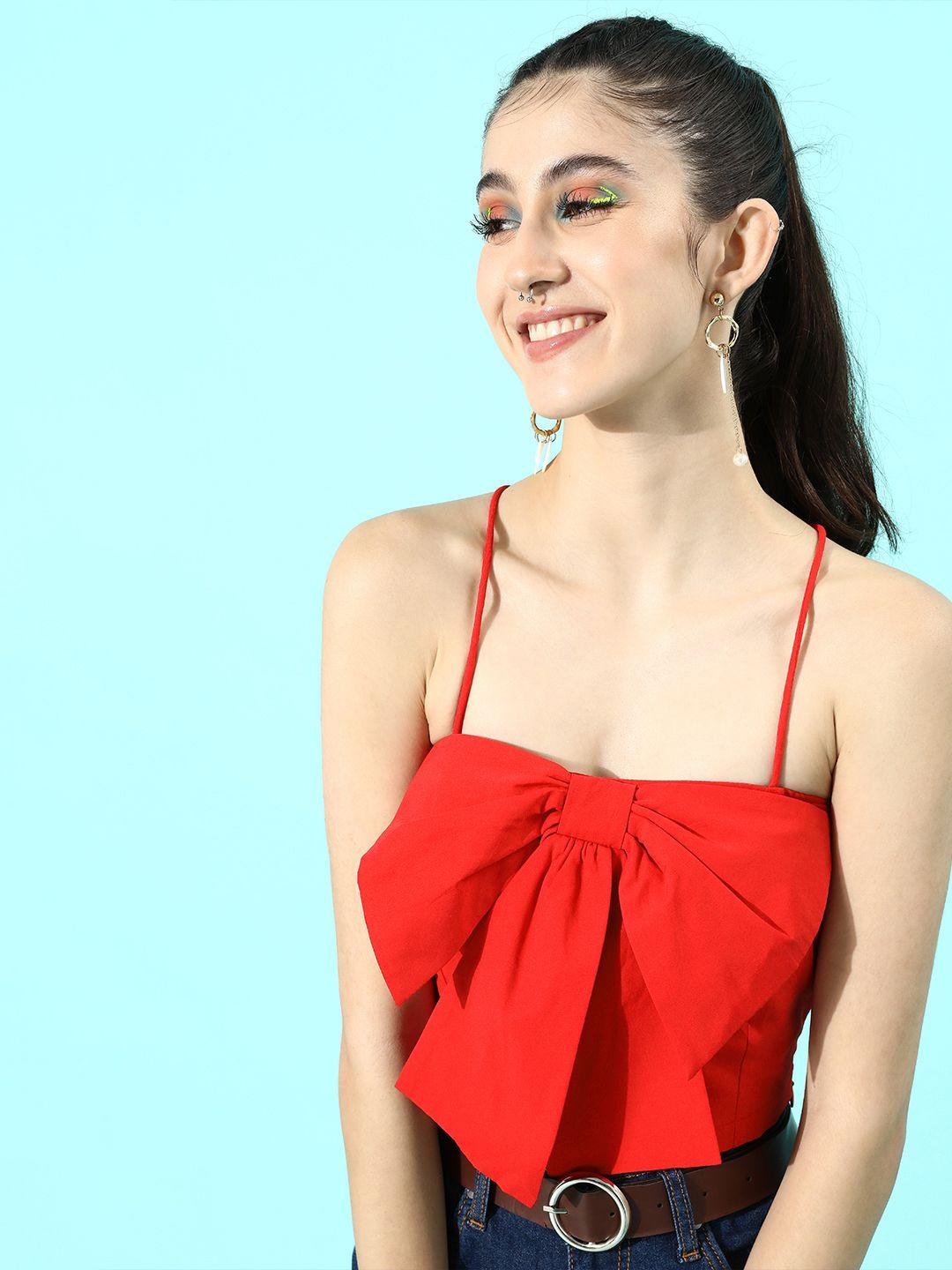 street 9 women red solid cropped top