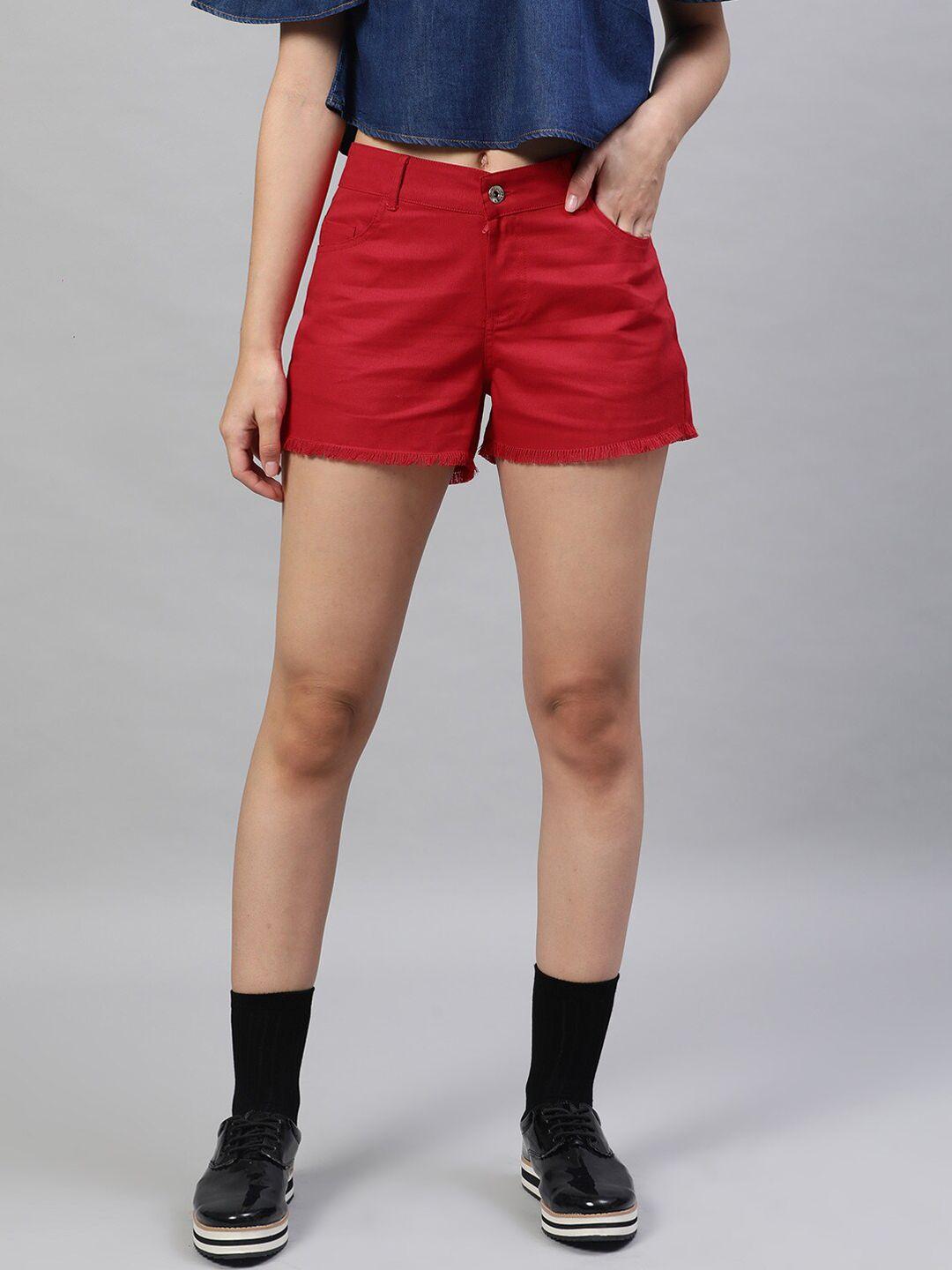 street 9 women red solid loose fit regular shorts