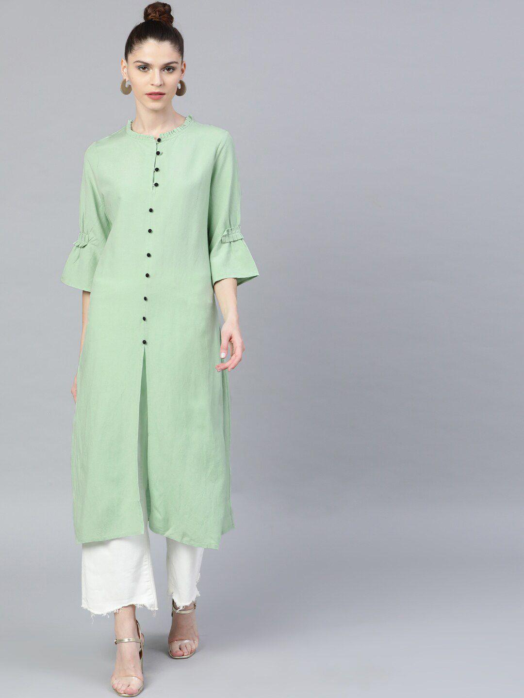 street 9 women sea green solid straight kurta