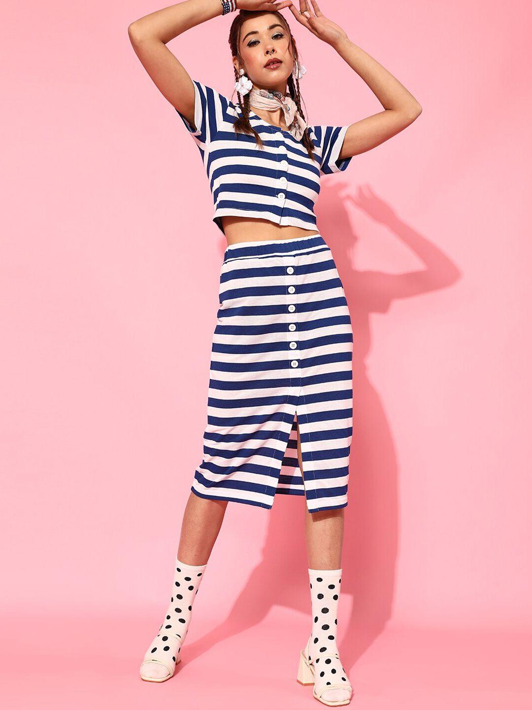 street 9 women stunning blue striped top with skirt