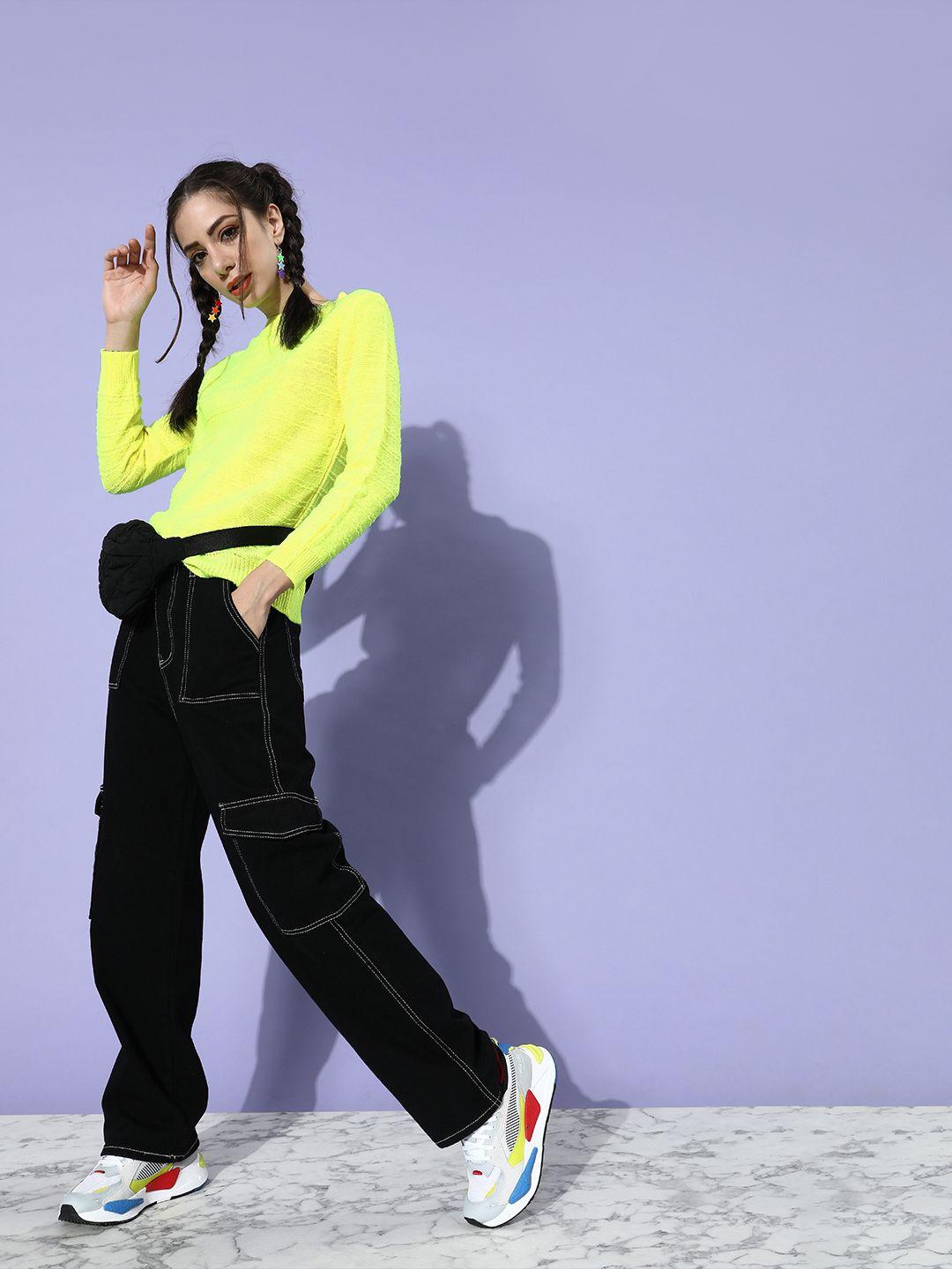 street 9 women stunning fluorescent green solid acrylic sweater