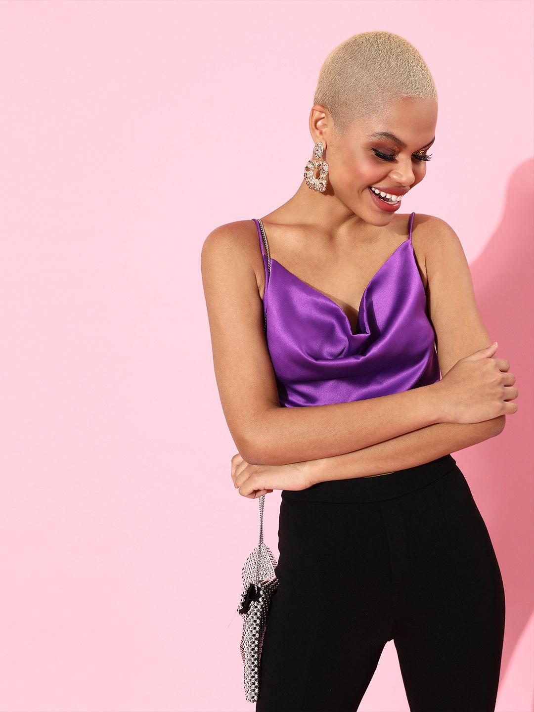 street 9 women violet solid satin top