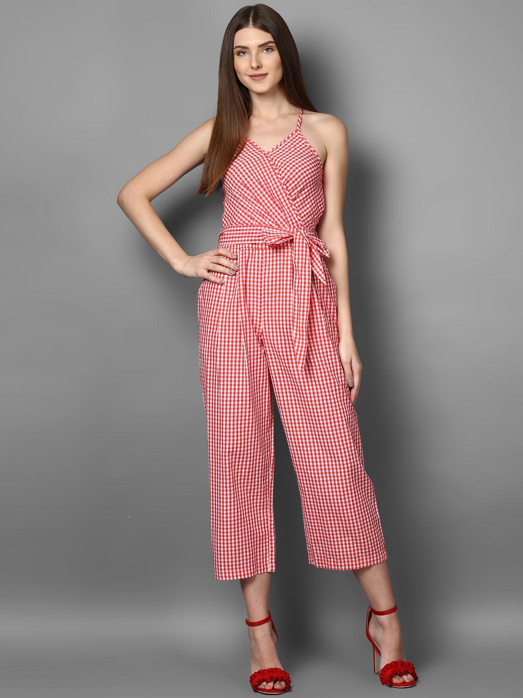 street 9 women white & red checked culotte jumpsuit
