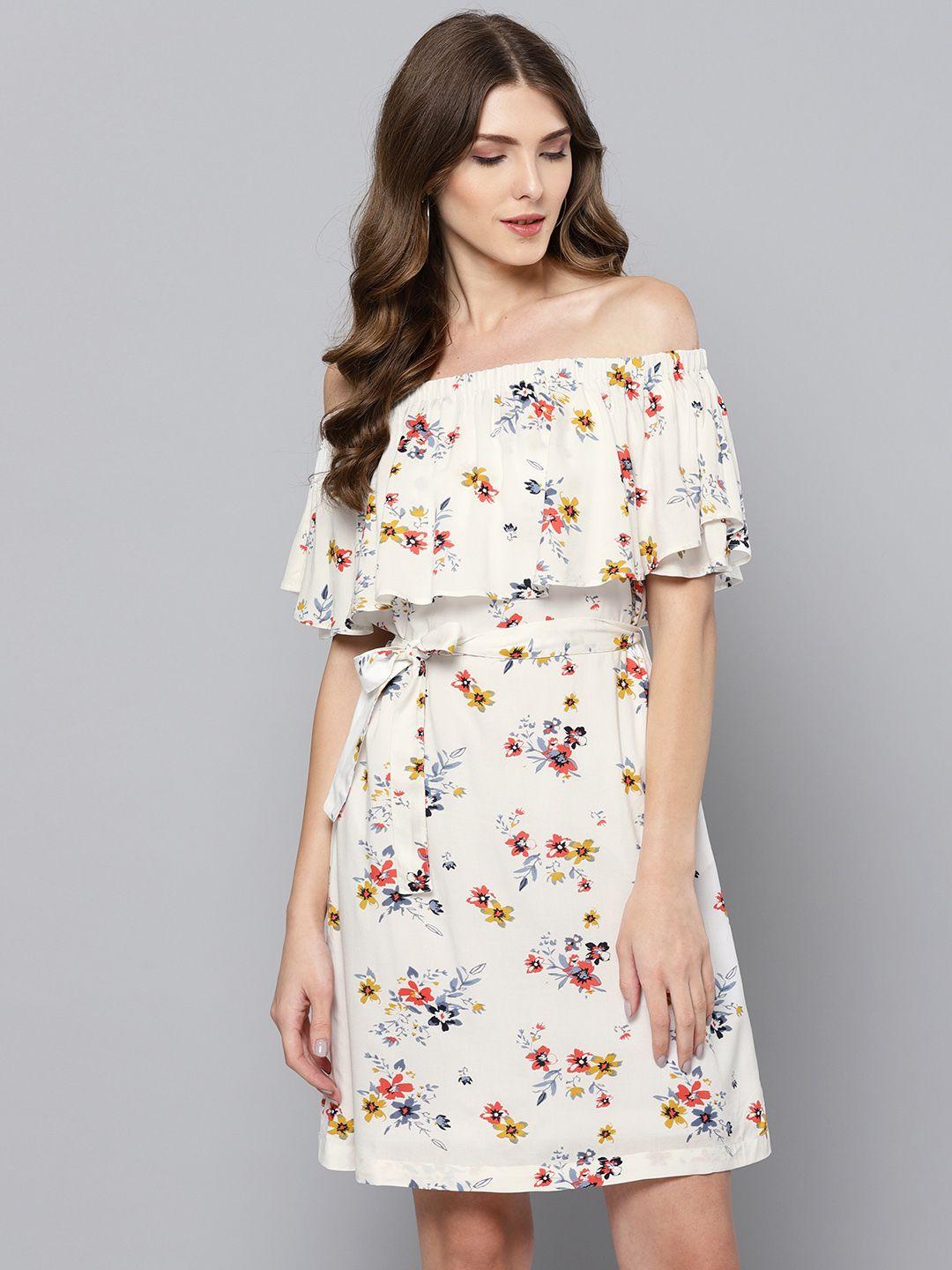street 9 women white & red printed off-shoulder a-line dress