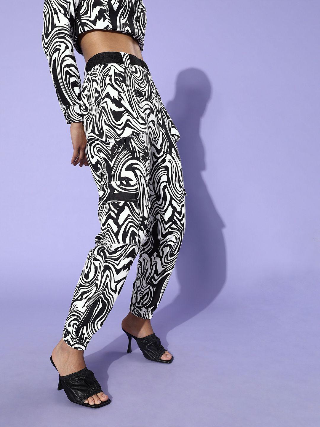 street 9 women white abstract cargo trousers