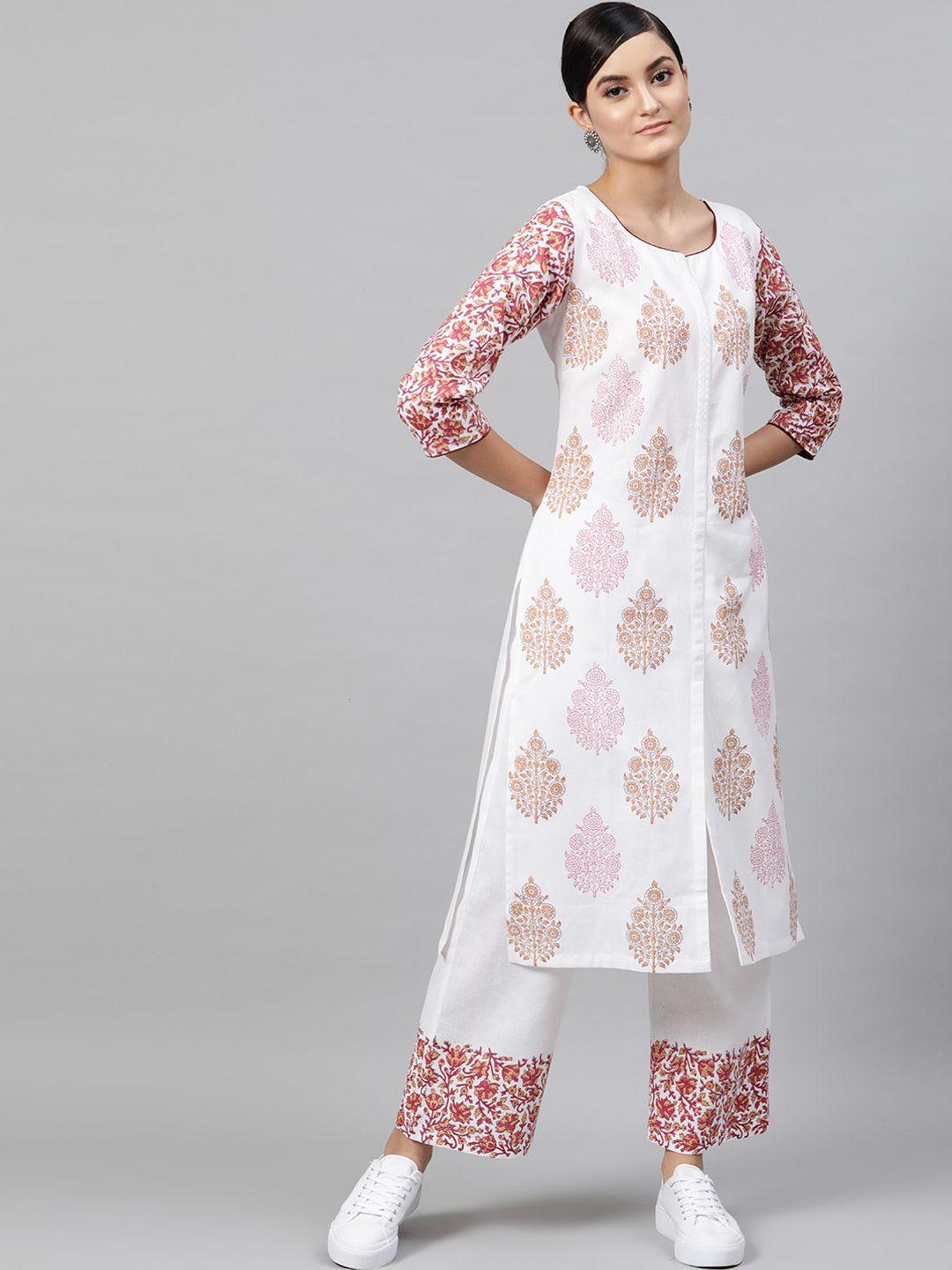 street 9 women white printed kurta with palazzos