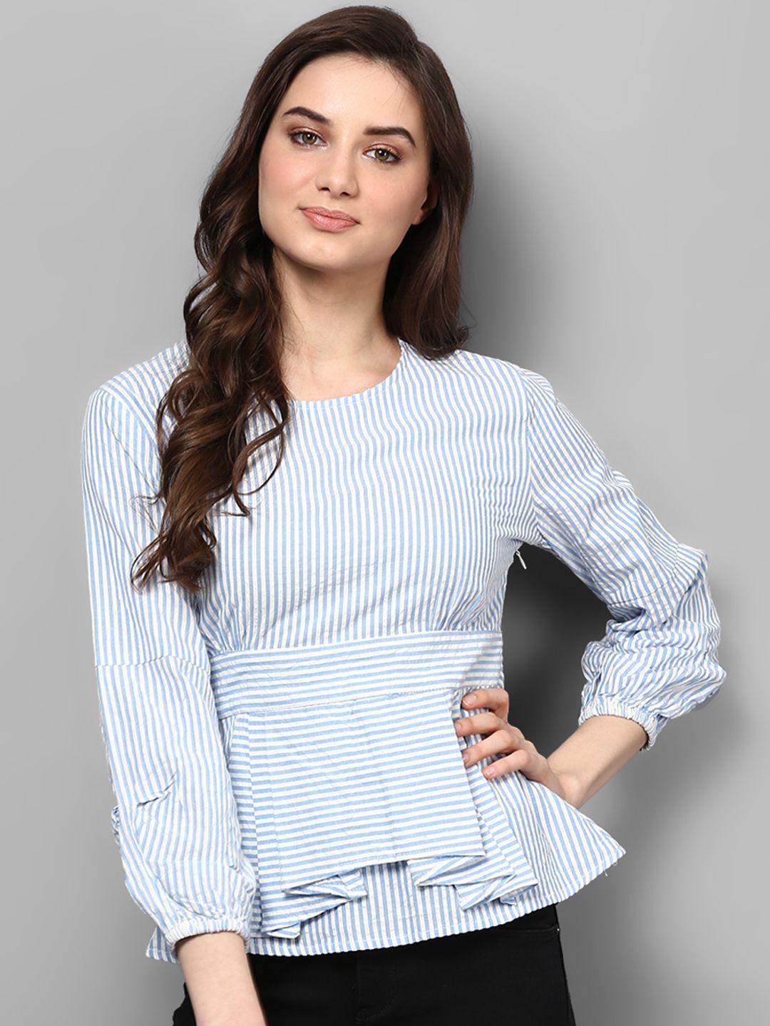 street 9 women white striped top