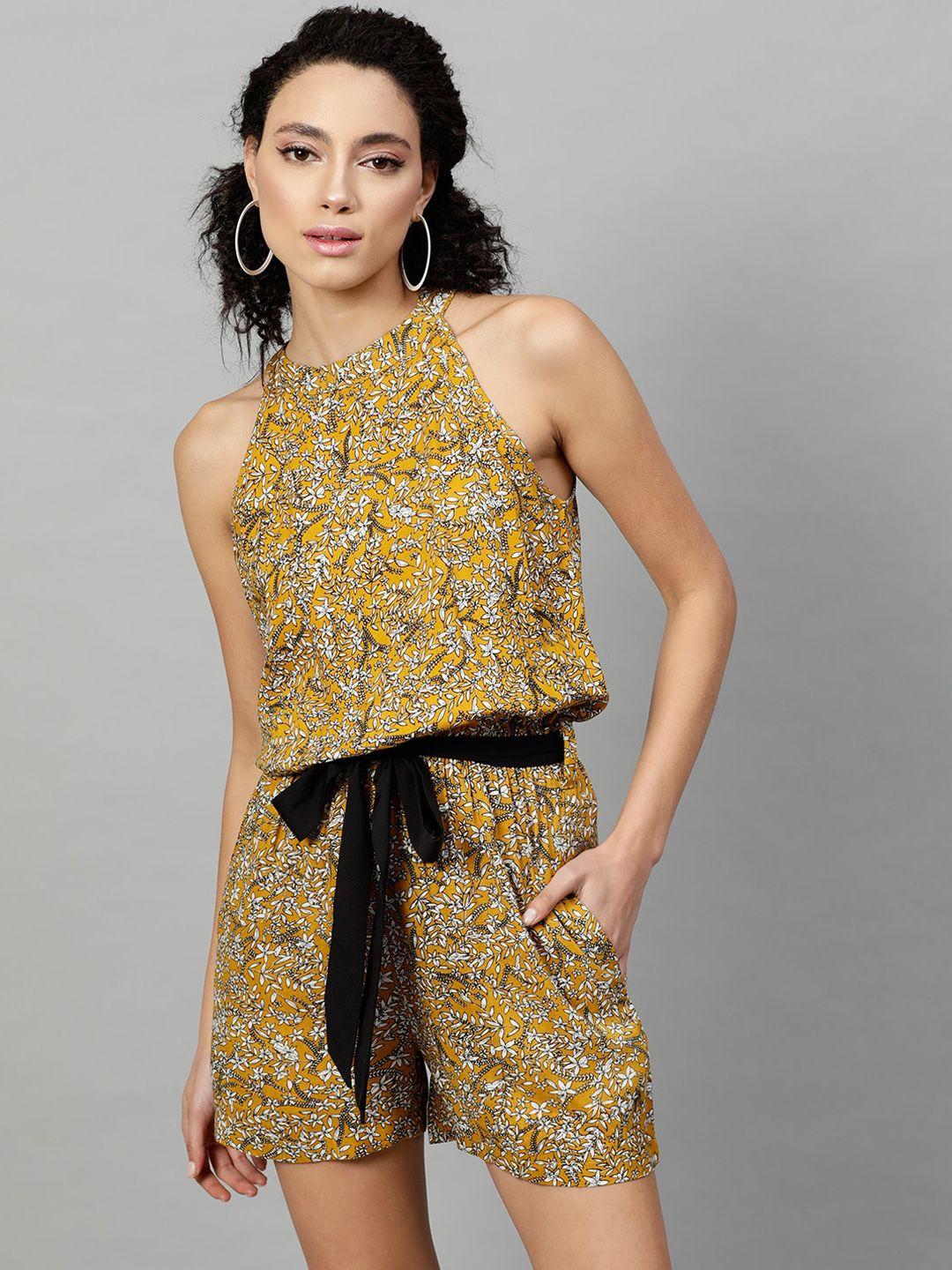 street 9 women yellow & black printed playsuit