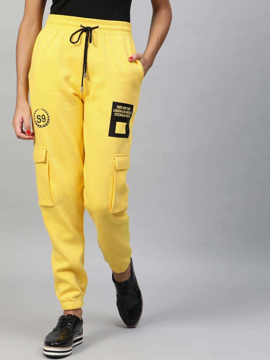 street 9 women yellow regular fit printed joggers