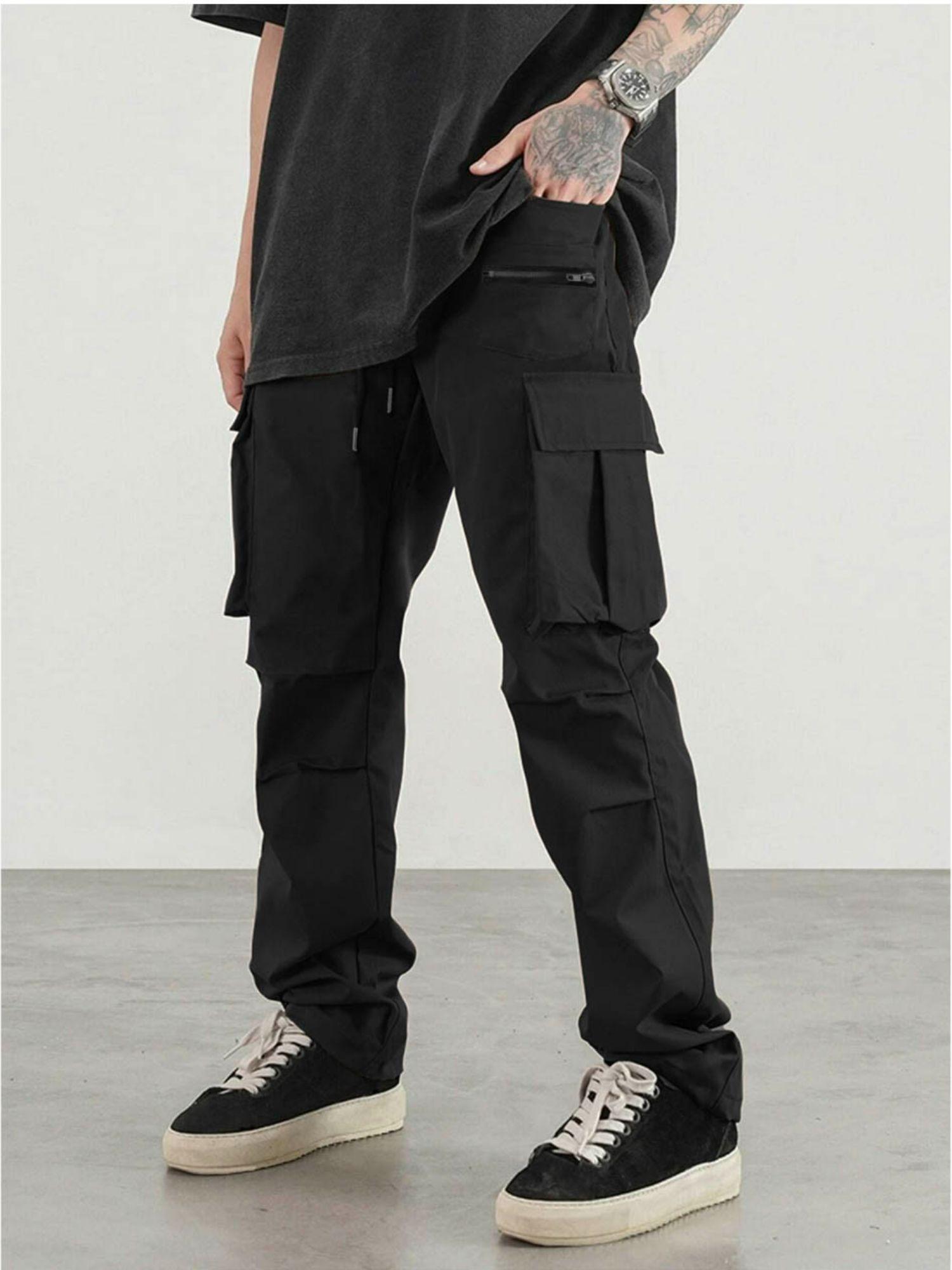 street wear parachute cargo pants black