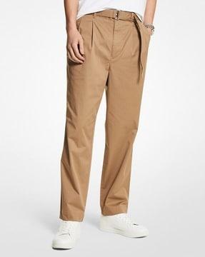 stretch cotton belted trousers