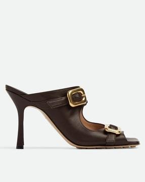 stretch buckle heeled mule sandals