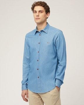 stretch cotton denim regular fit shirt