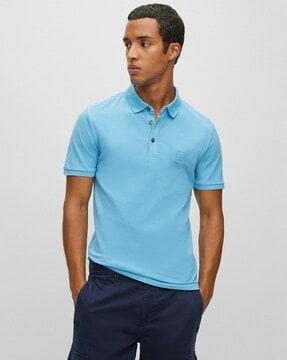 stretch cotton slim fit polo t-shirt with logo patch