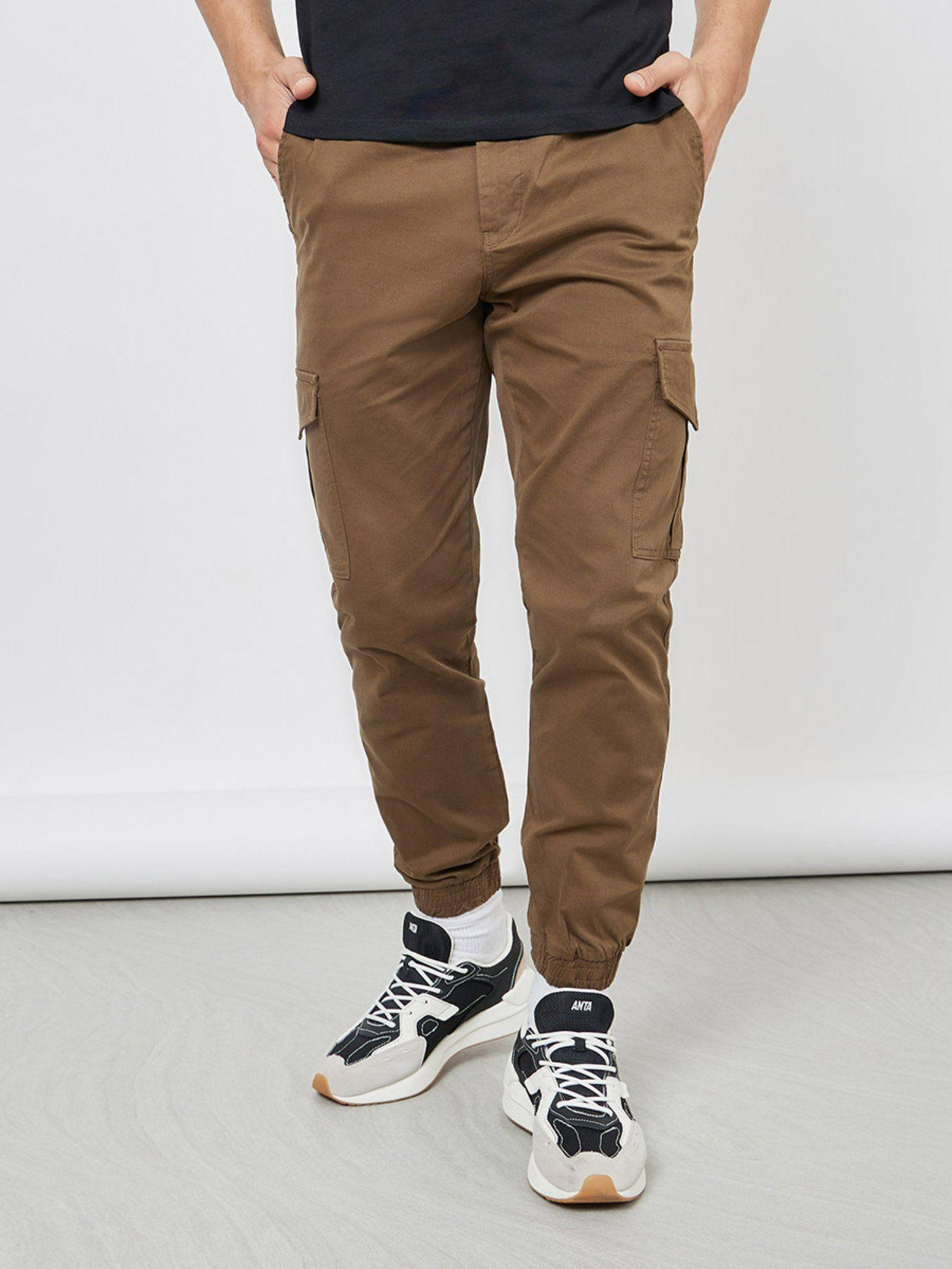 stretch cotton twill cargo pocket detail jogger with elastic cuff