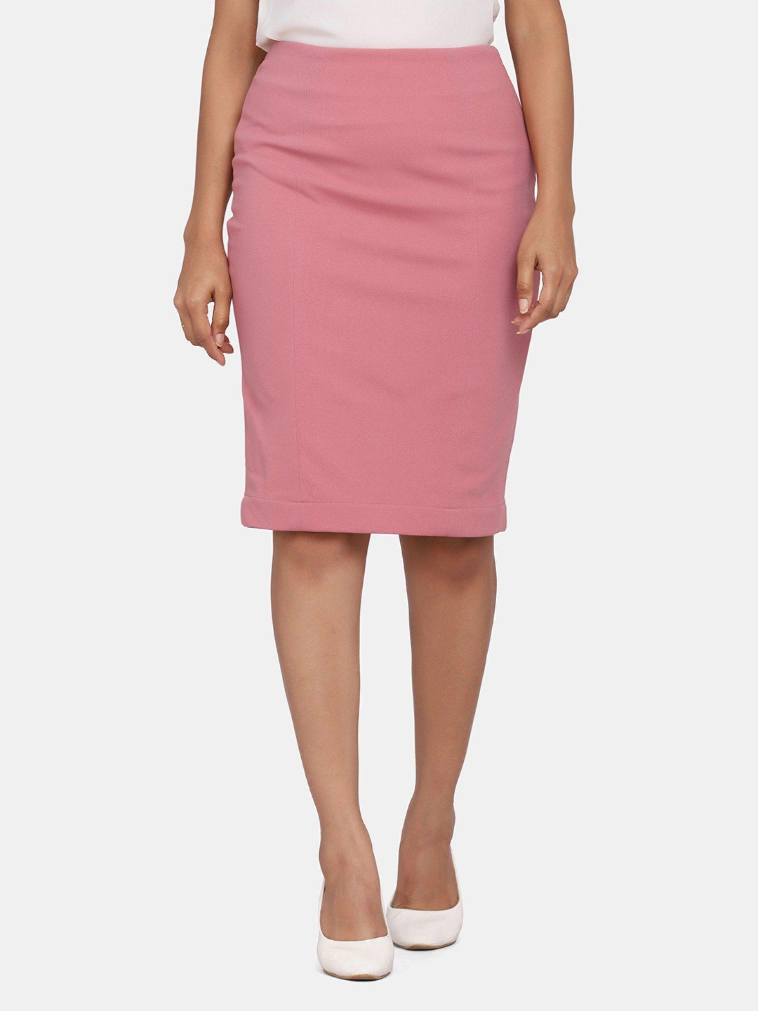 stretch pencil skirt for office pink