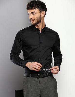 stretch satin solid casual shirt