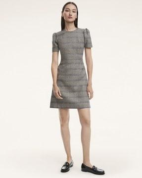 stretch tartan checked a-line dress