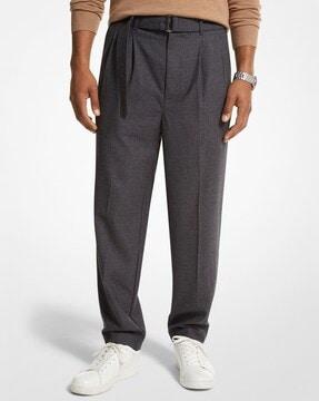 stretch wool flannel belted trousers