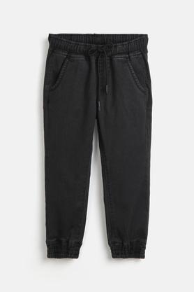 stretchable denim joggers for boys - charcoal