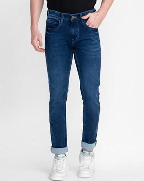 stretchable ankle-length jeans