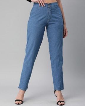 stretchable ankle-length jeans