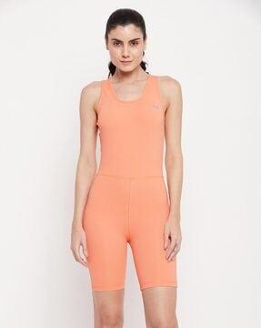 stretchable bodysuit with zip-closure