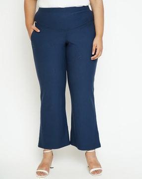 stretchable flared pants with insert pockets