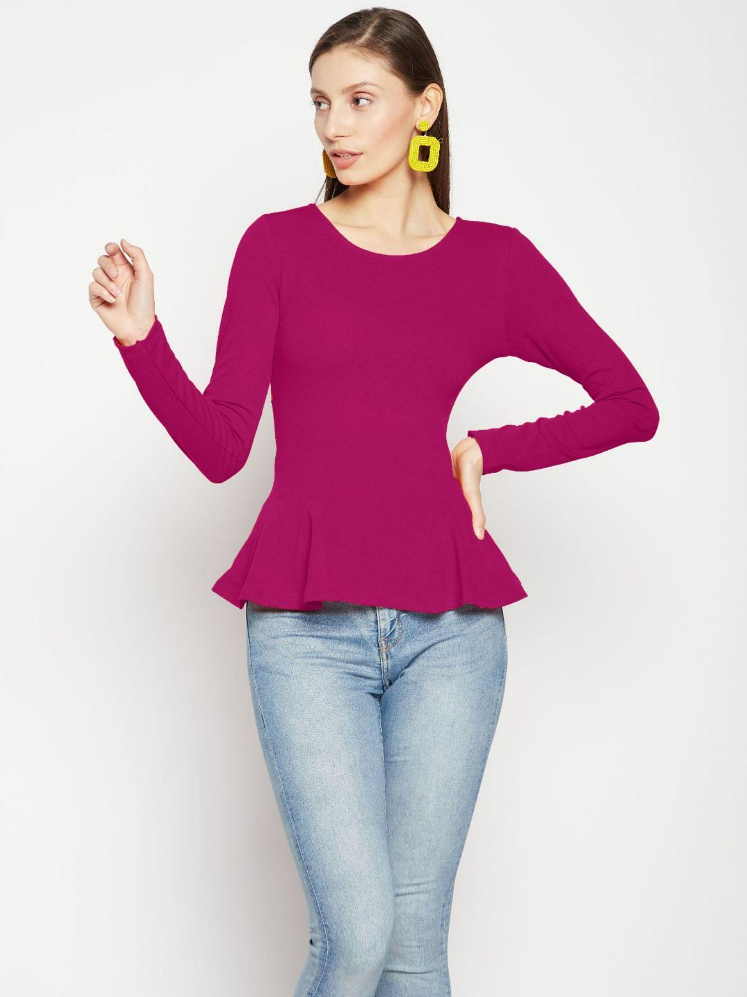 stretchable full sleeves peplum top magenta (xs)