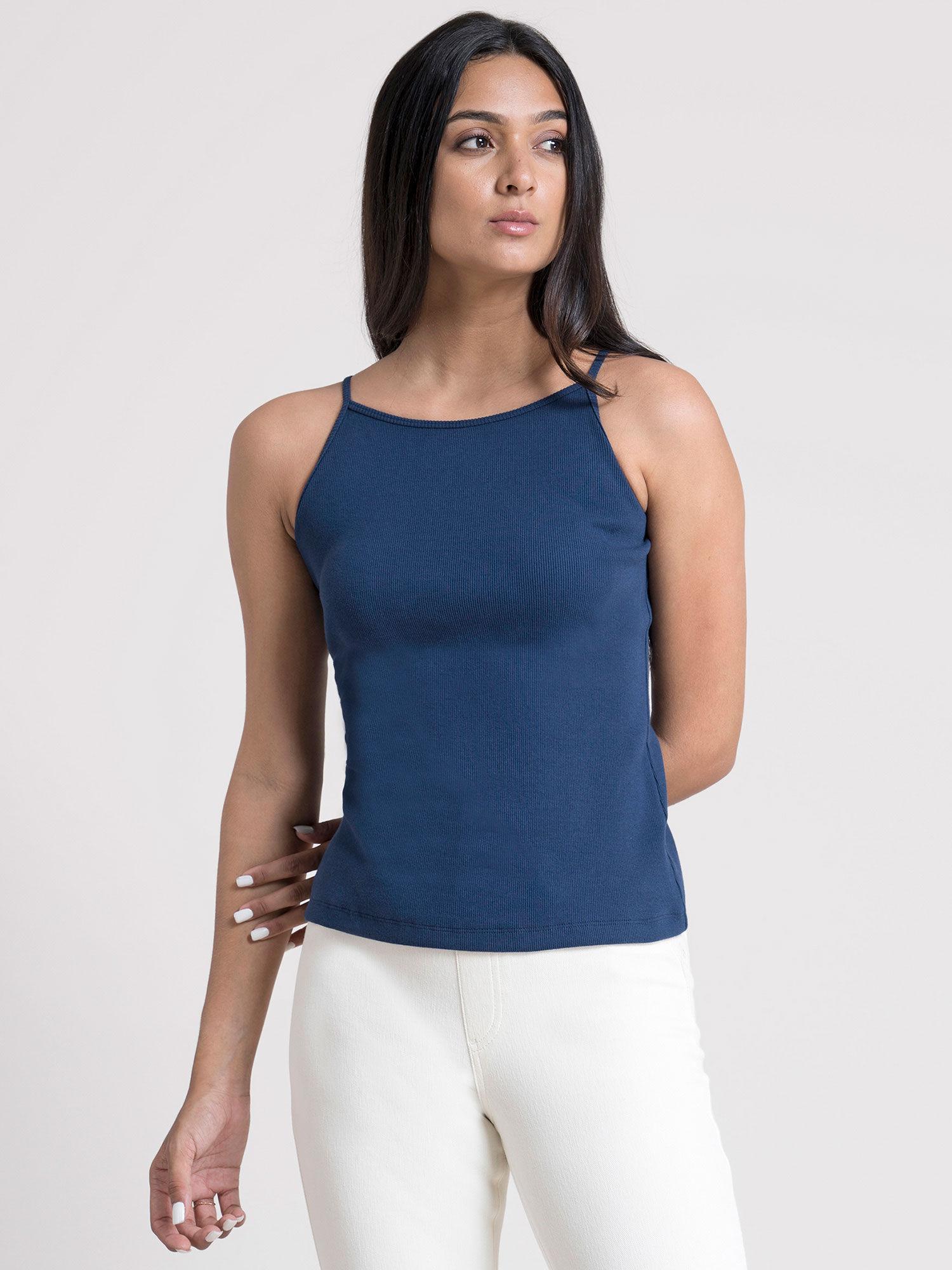 stretchable halter neck livin camisole blue