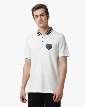 stretchable polo t-shirt with ribbed collar