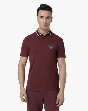 stretchable polo t-shirt with ribbed collar