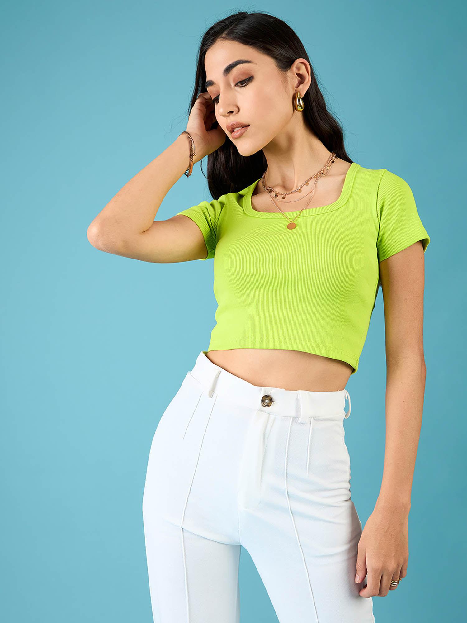 stretchable solid half sleeve crop top