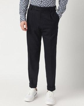 stretchable solid relaxed fit trousers