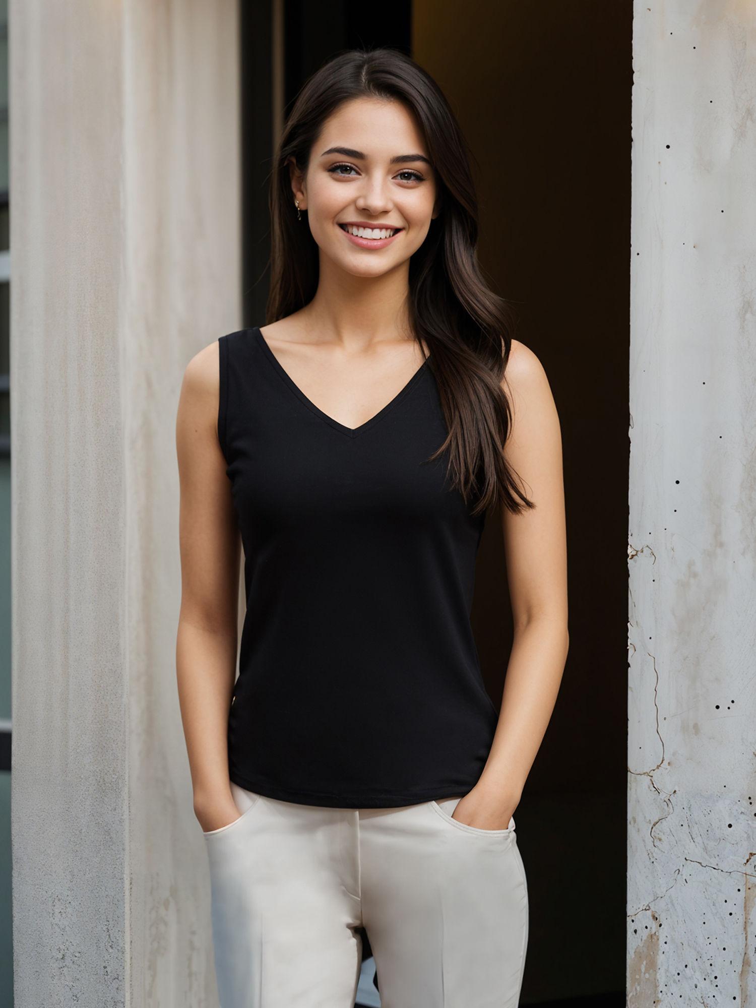 stretchable v neck livin camisole - black