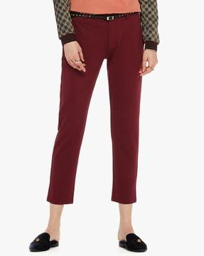 stretched tailored flat-front trousers
