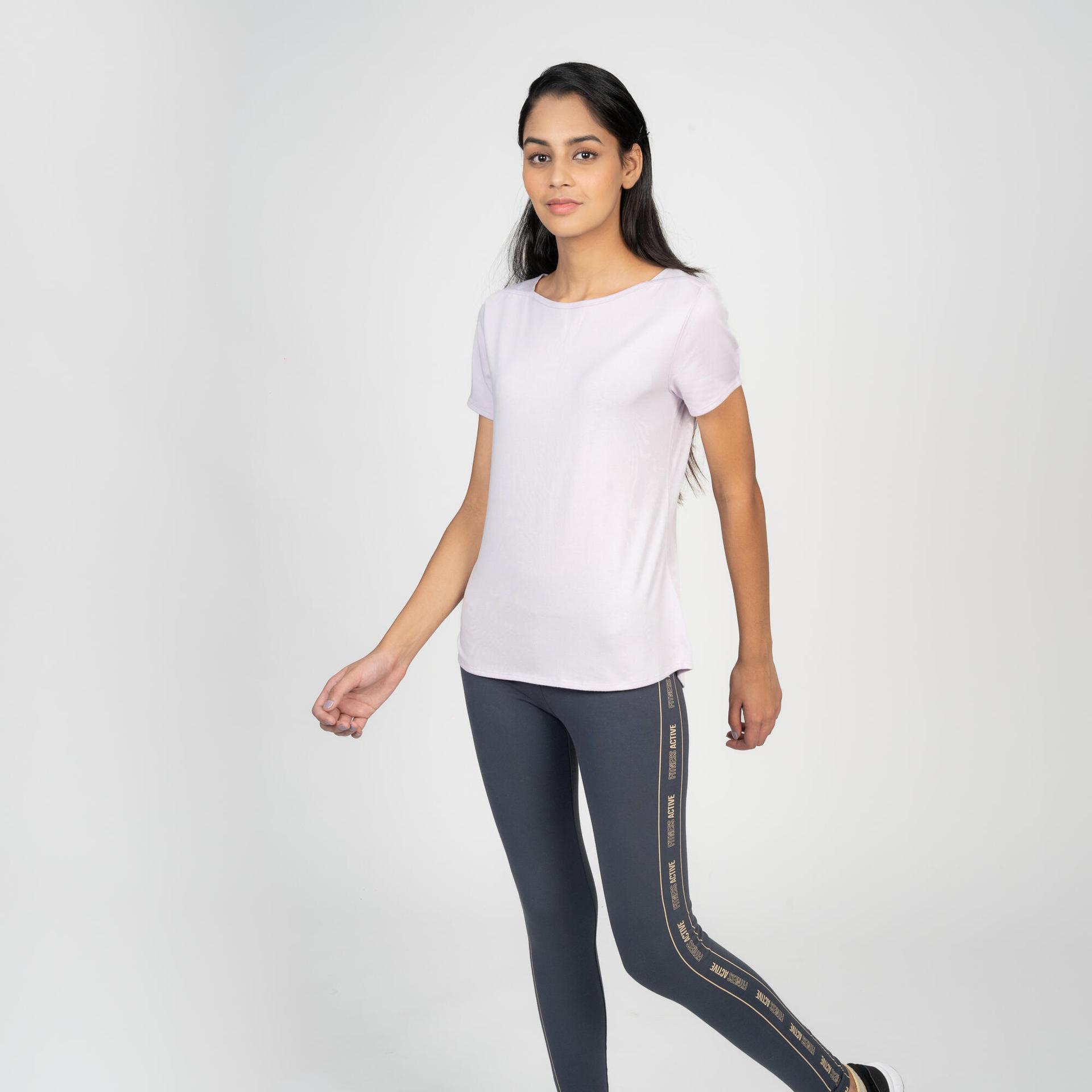 stretchy boat neck cotton fitness t-shirt - mauve