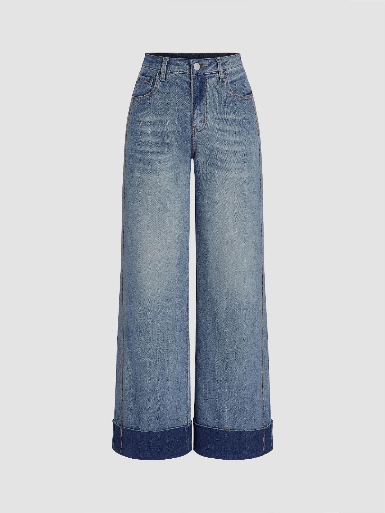 stretchy denim mid rise stitch solid straight leg jeans