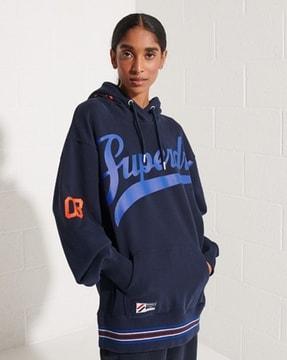 strikeout brand print hoodie with kangaroo pockets