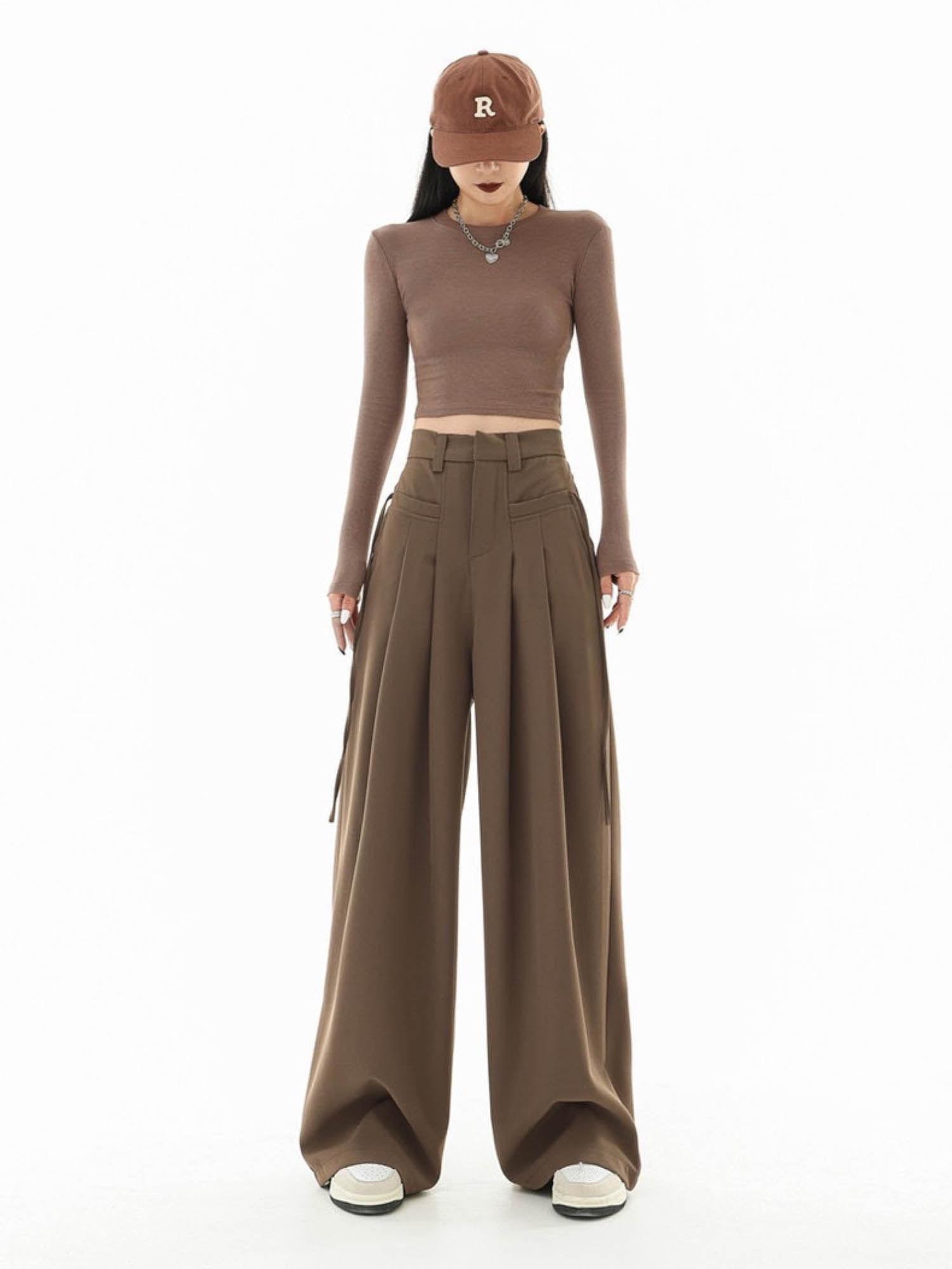 string fling korean baggy trousers-coco brown