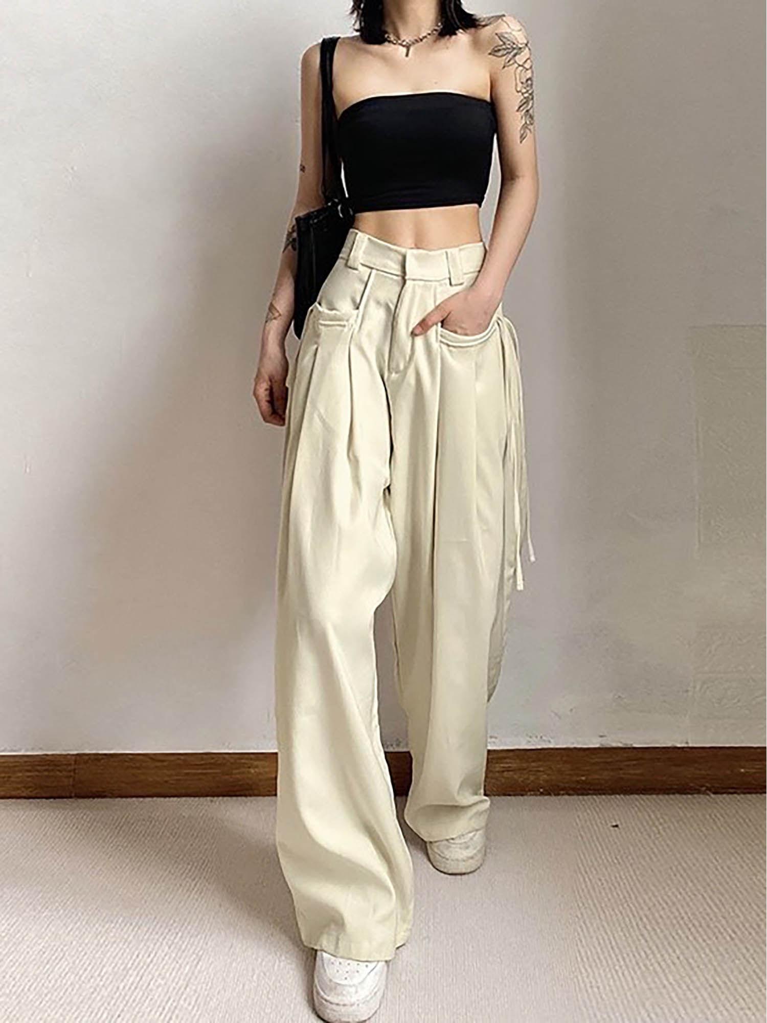 string fling korean baggy trousers-cream