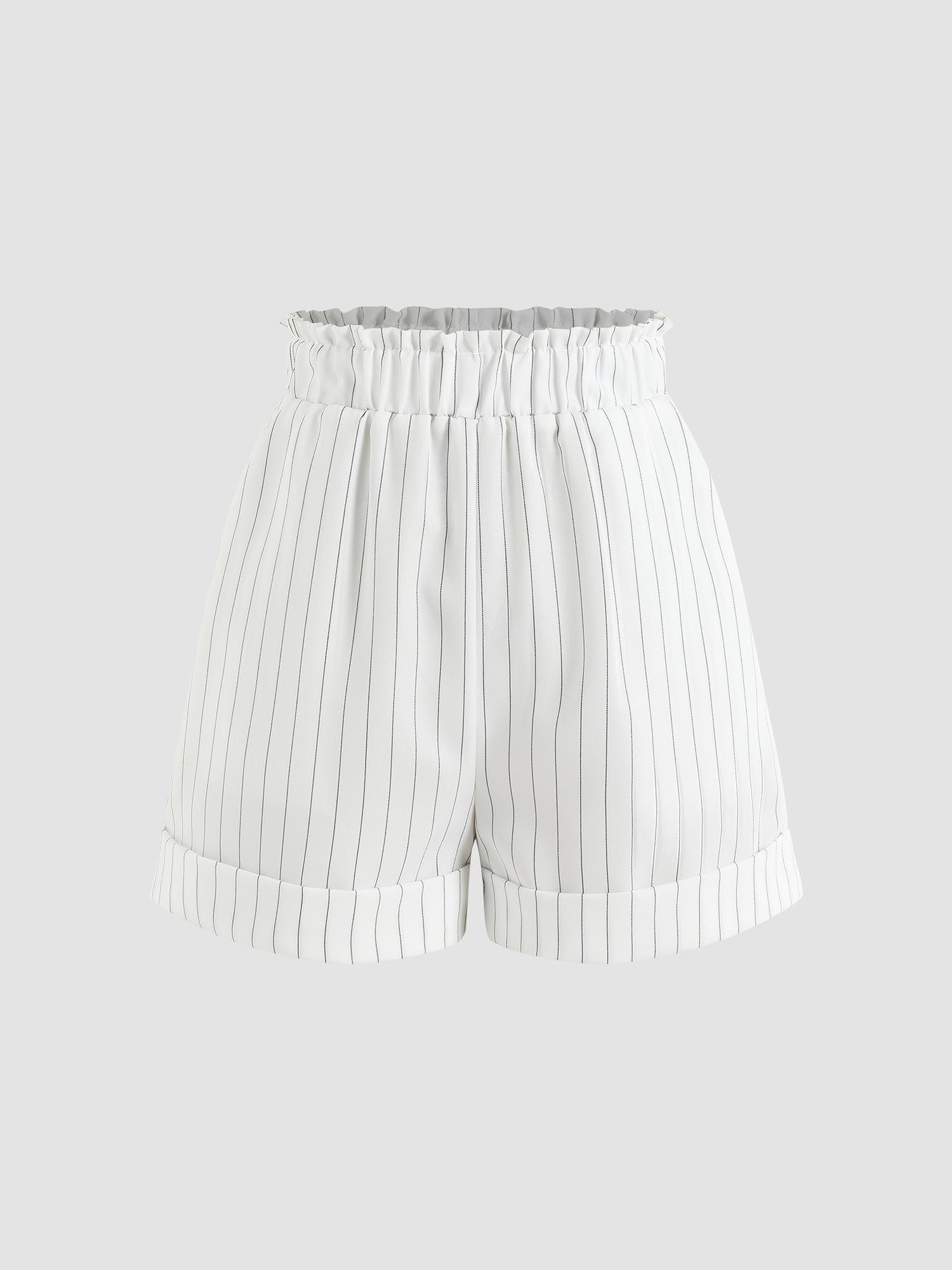 stripe elastic waist mini shorts