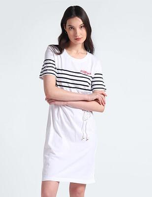 stripe embroidered logo dress