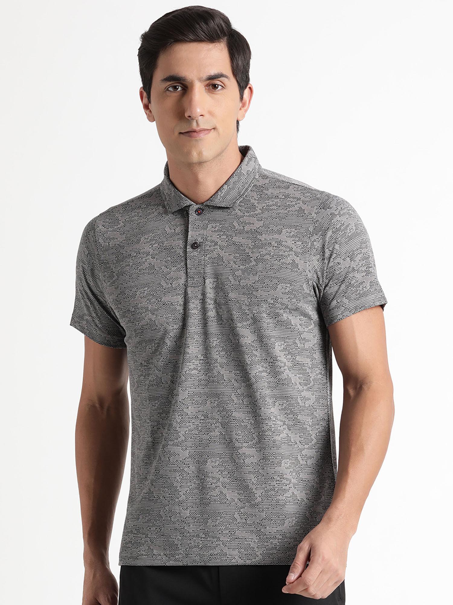 stripe jacquard polo -grey