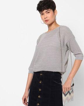 stripe-knit drop-shoulder pullover