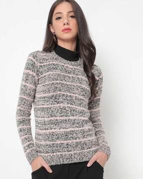 stripe-patterned knit round-neck pullover