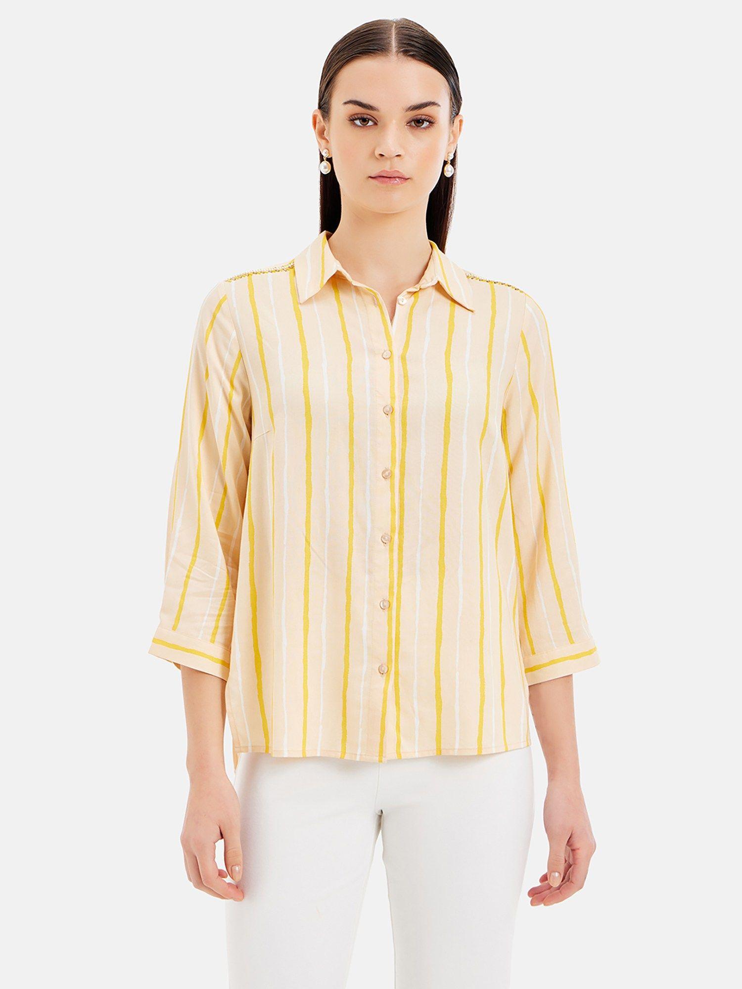 stripe printed shirt with tonal embellishment