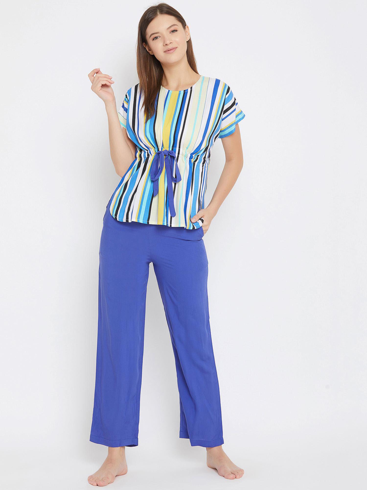 stripe pyjama lounge set - multi-color